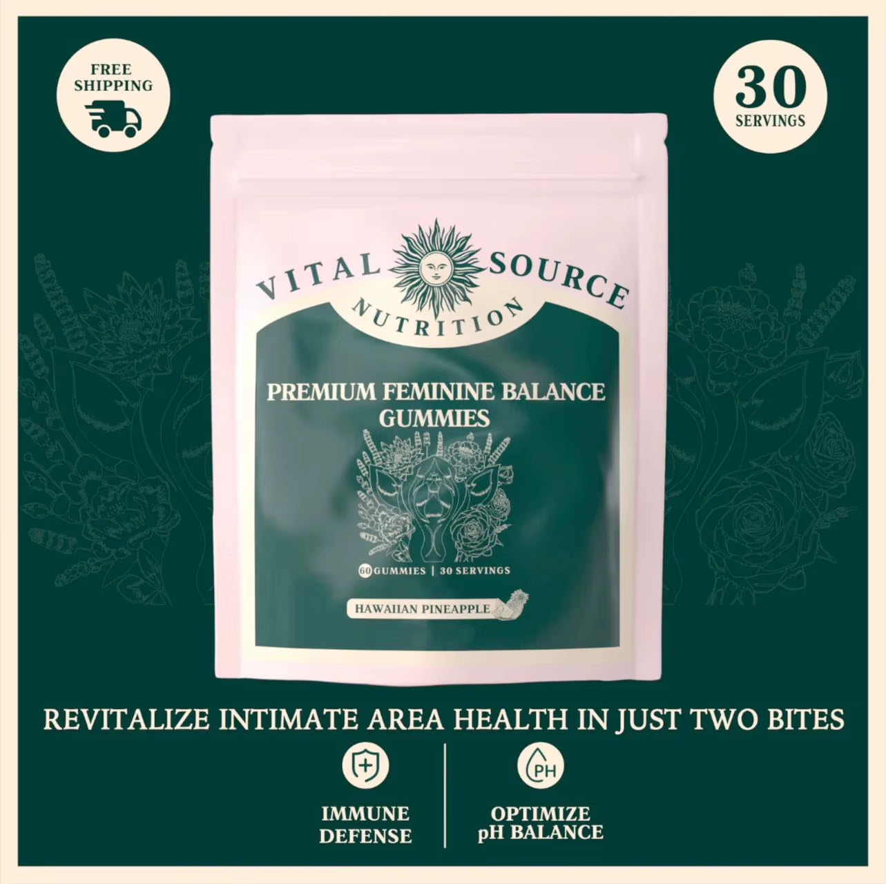 Vital Source Feminine Balance Gummies - Hawaiian Pineapple 60 Count